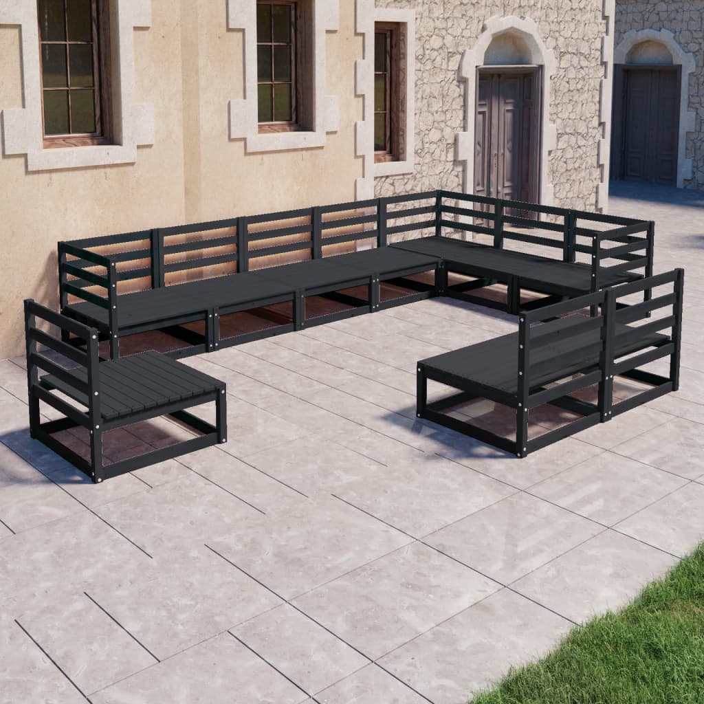 10-delige Loungeset met kussens massief grenenhout wit