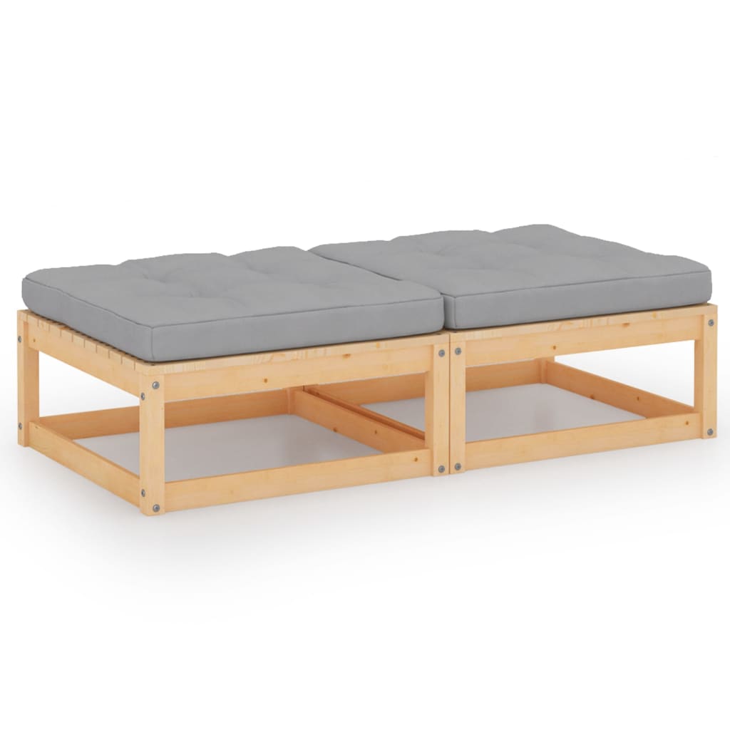 Repose-pieds de jardin 2 pcs avec coussins en bois de pin massif