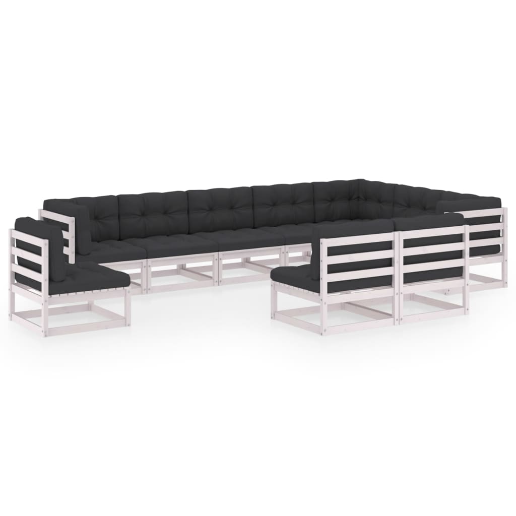 10-delige Loungeset met kussens massief grenenhout wit