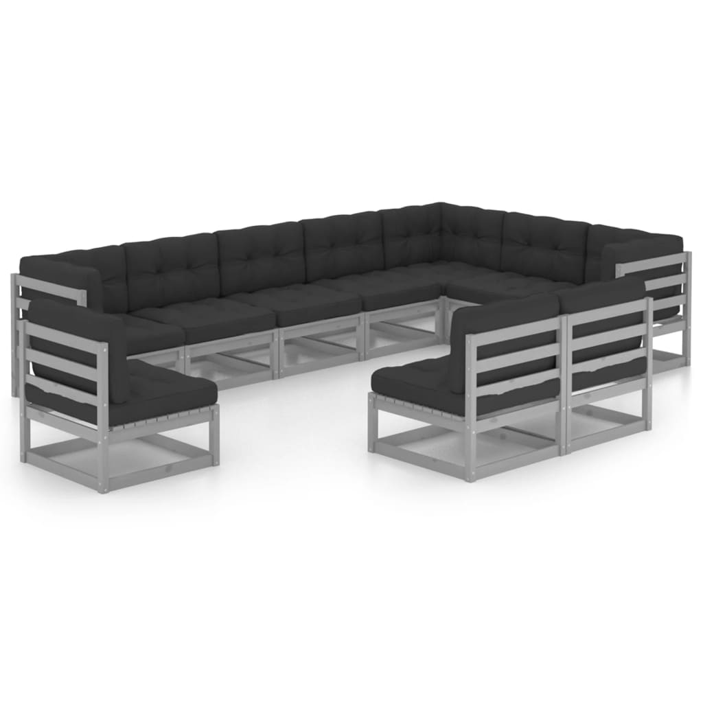 10-delige Loungeset met kussens massief grenenhout wit