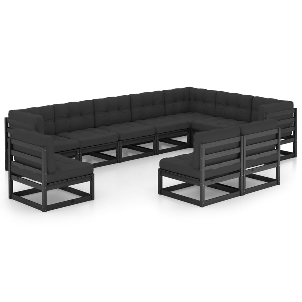 10-delige Loungeset met kussens massief grenenhout wit