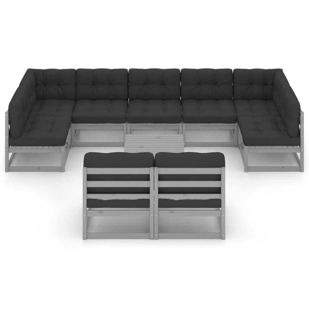 Ensemble Lounge 10 pièces avec coussins en pin de couleur anthracite