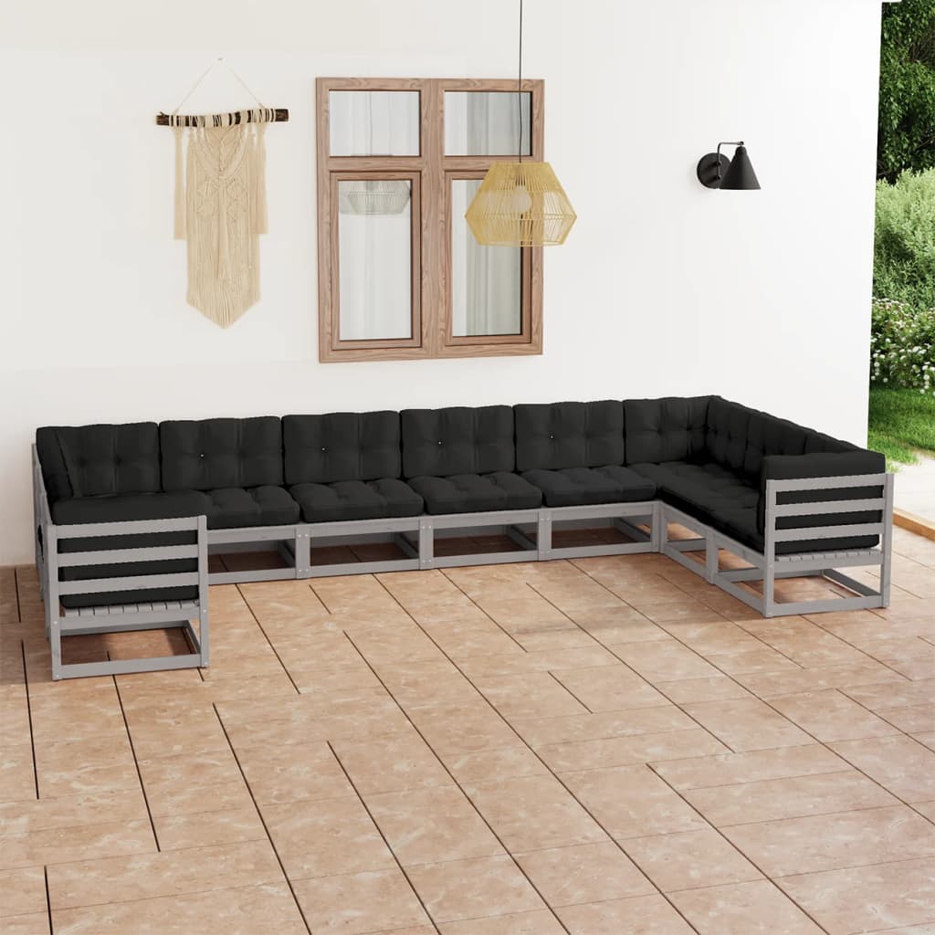 Ensemble Lounge 10 pièces avec coussins en pin de couleur anthracite