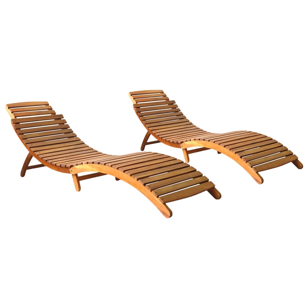 Chaises longues 2 pcs avec table en bois d'acacia massif