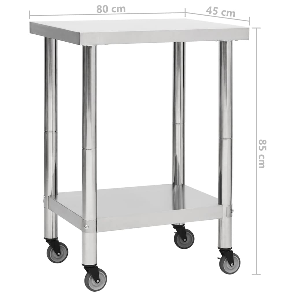 Table de travail de cuisine à roulettes 100x60x85 cm en acier inoxydable