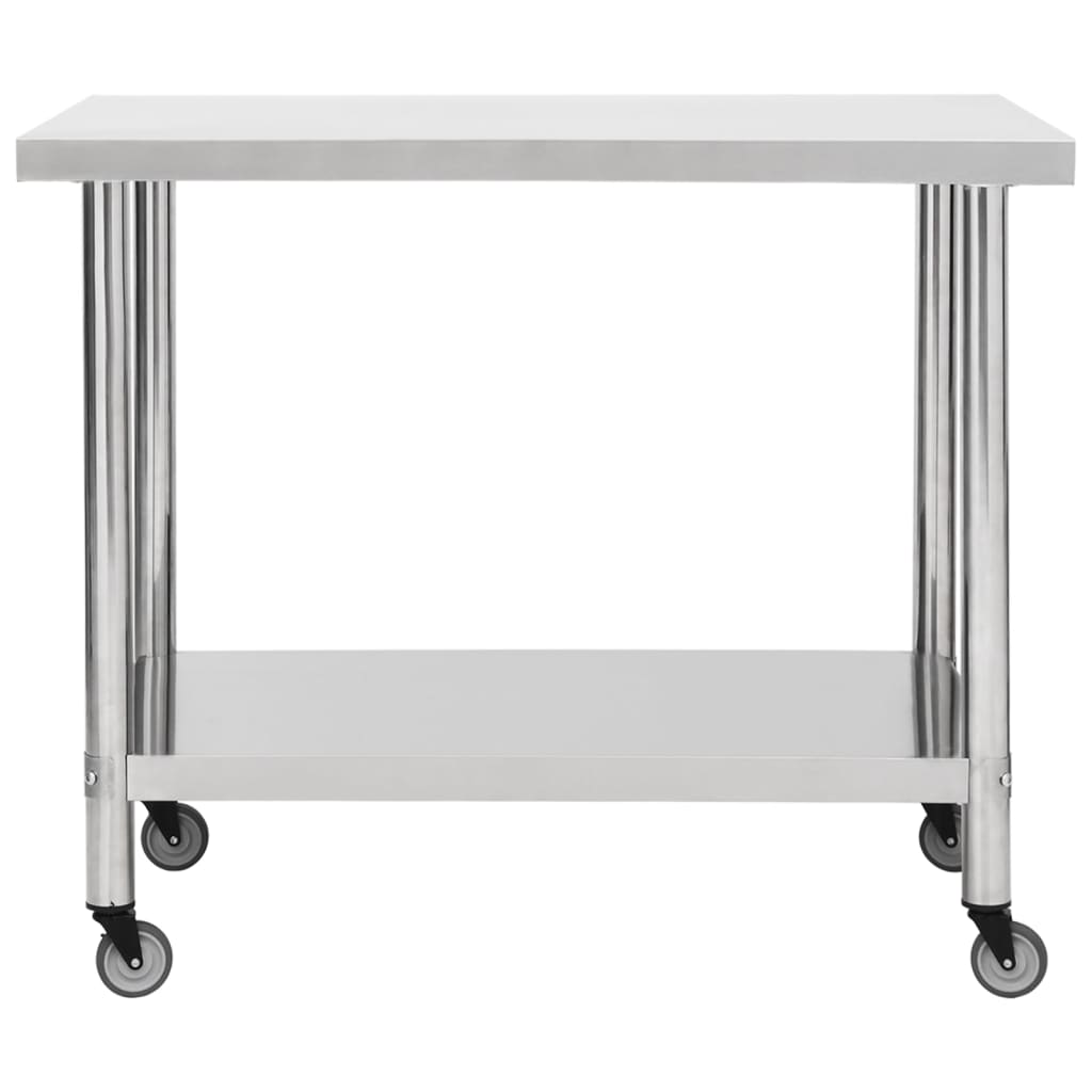 vidaxl Keukenwerktafel met wielen 100x30x85 cm roestvrij staal