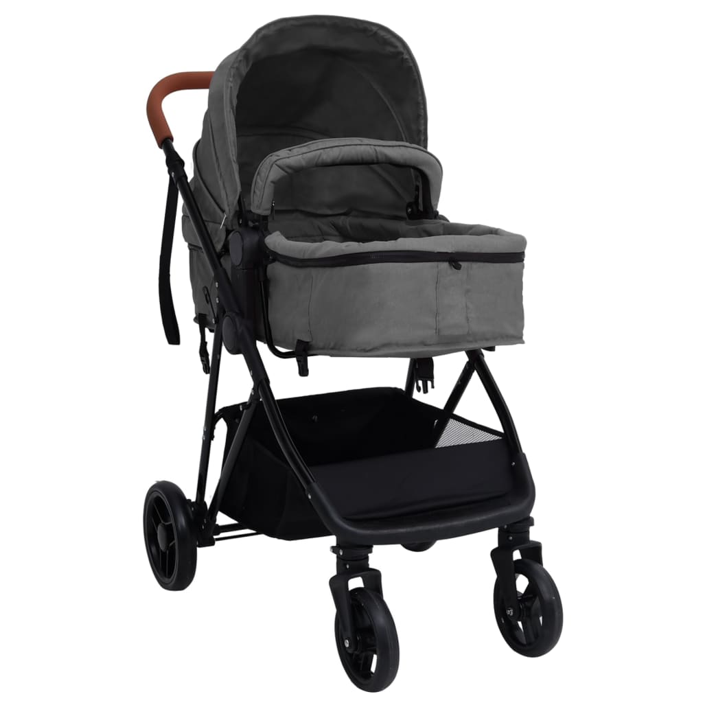 Kinderwagen 3-in-1 staal antracietkleurig en zwart