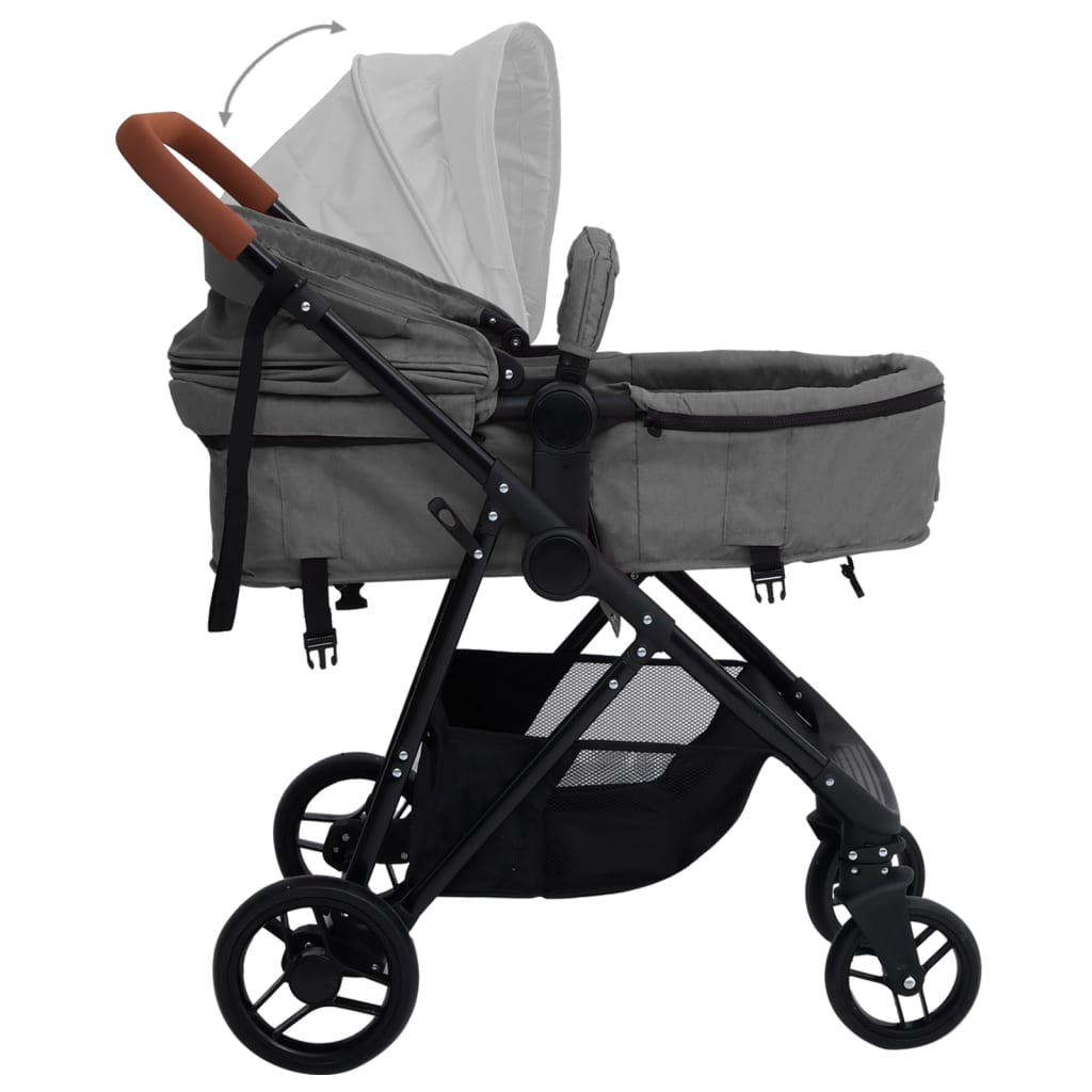 Kinderwagen 3-in-1 staal antracietkleurig en zwart