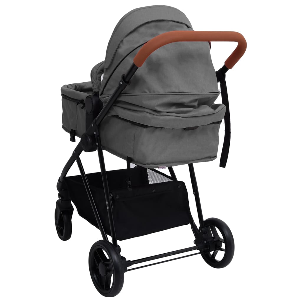 Kinderwagen 3-in-1 staal antracietkleurig en zwart