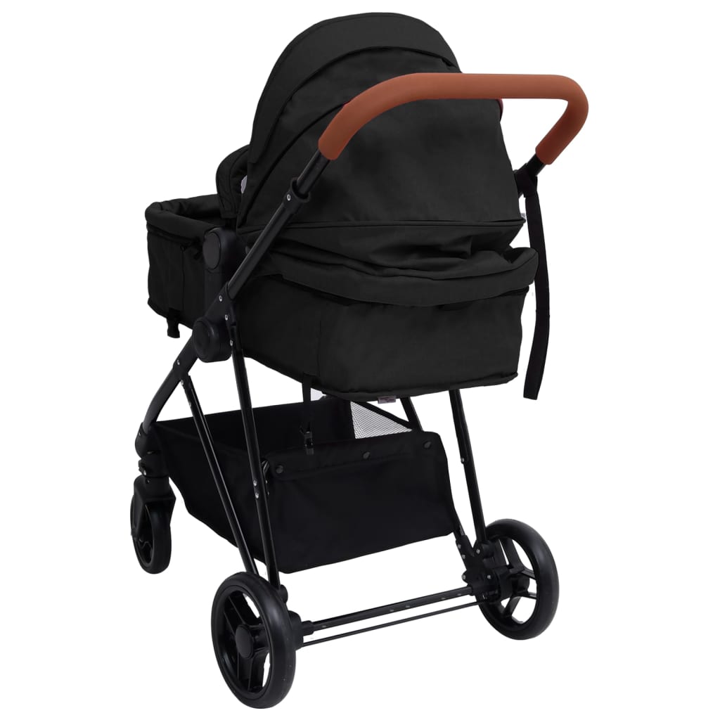 Kinderwagen 3-in-1 staal antracietkleurig en zwart