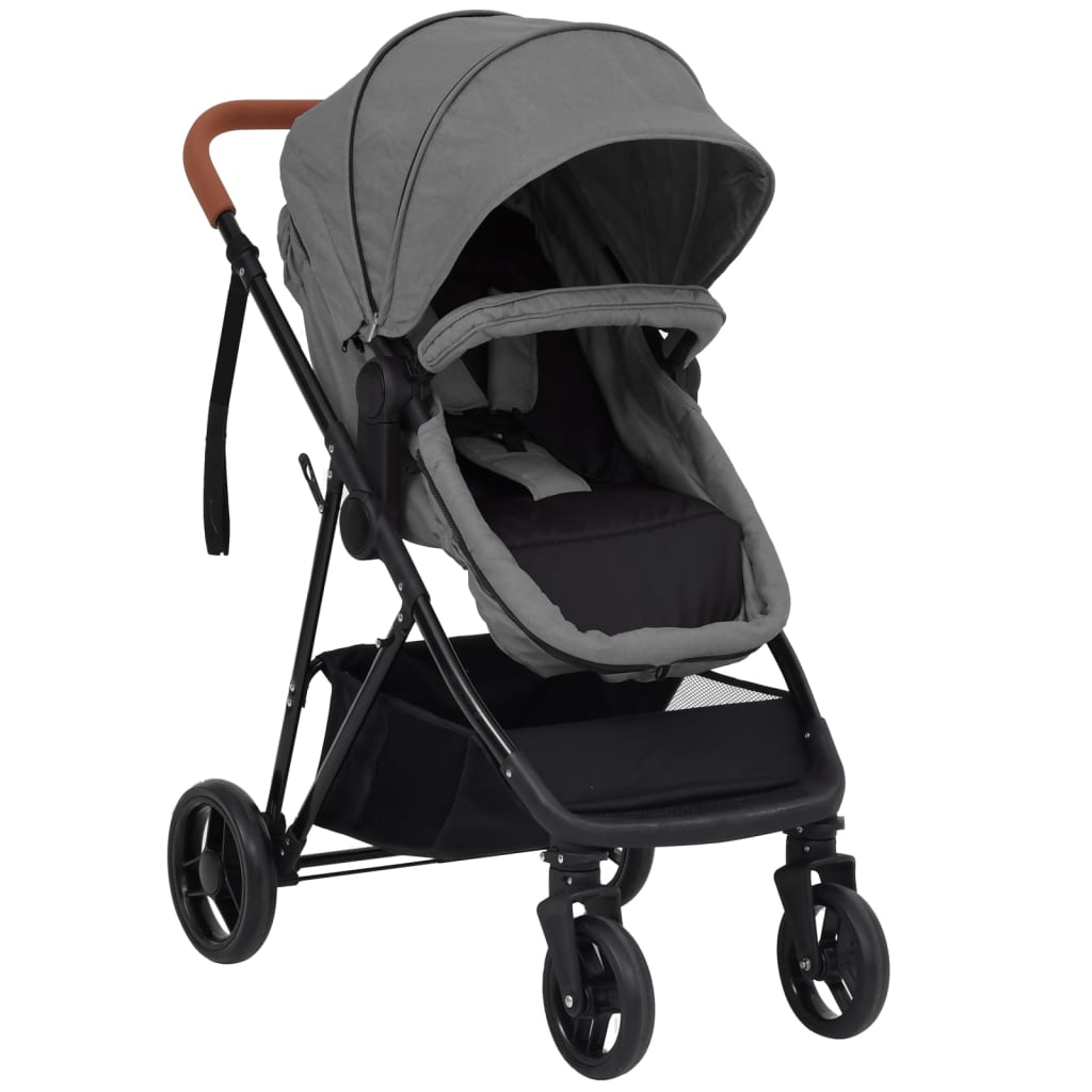 Kinderwagen 3-in-1 staal antracietkleurig en zwart