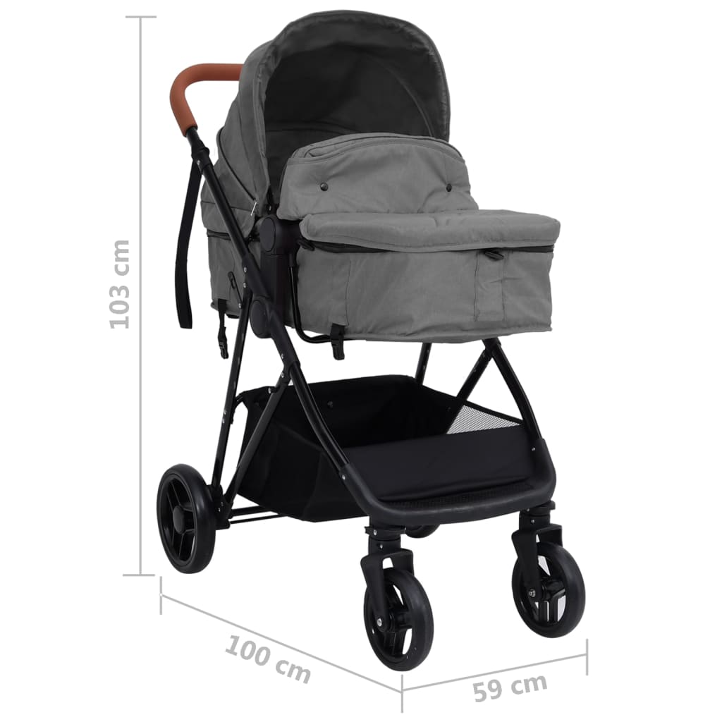 Kinderwagen 3-in-1 staal antracietkleurig en zwart