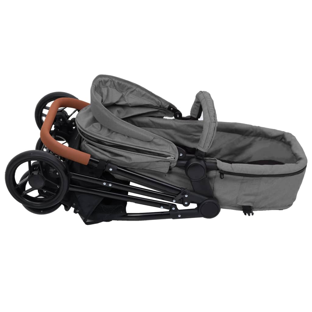 Kinderwagen 3-in-1 staal antracietkleurig en zwart