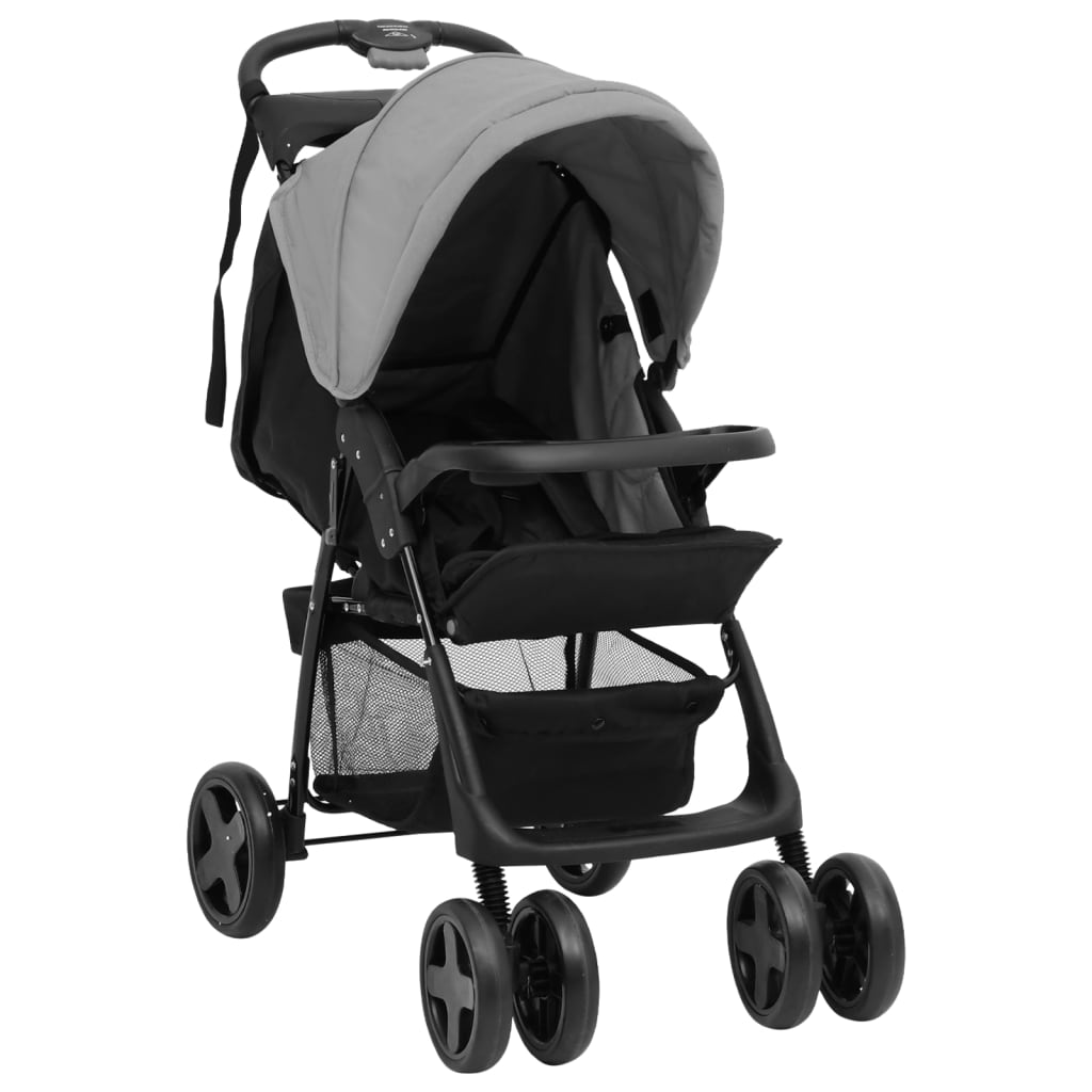 Kinderwagen 3-in-1 staal en zwart