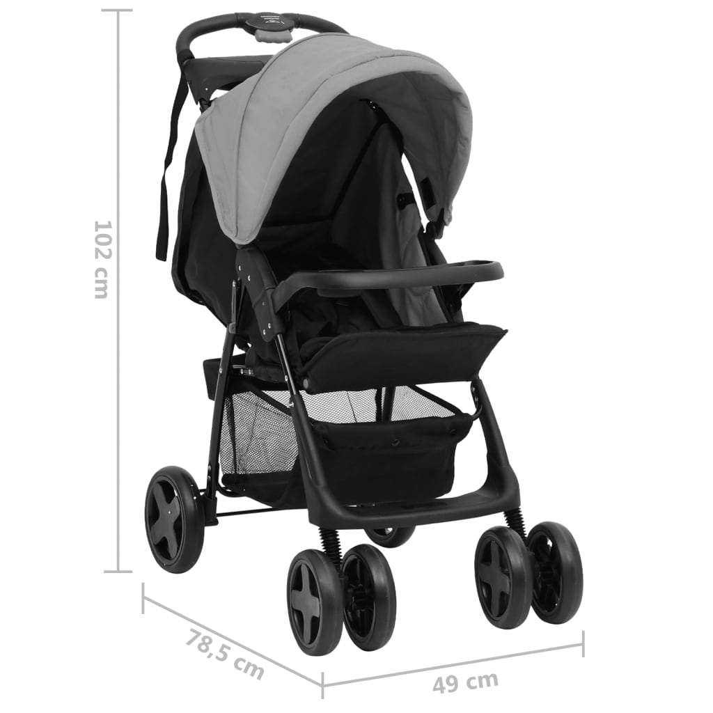 Kinderwagen 3-in-1 staal en zwart