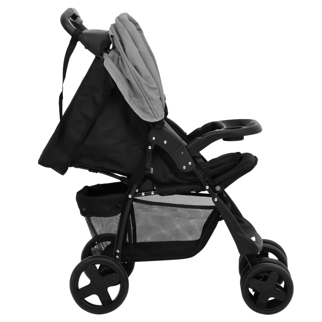 Kinderwagen 3-in-1 staal en zwart