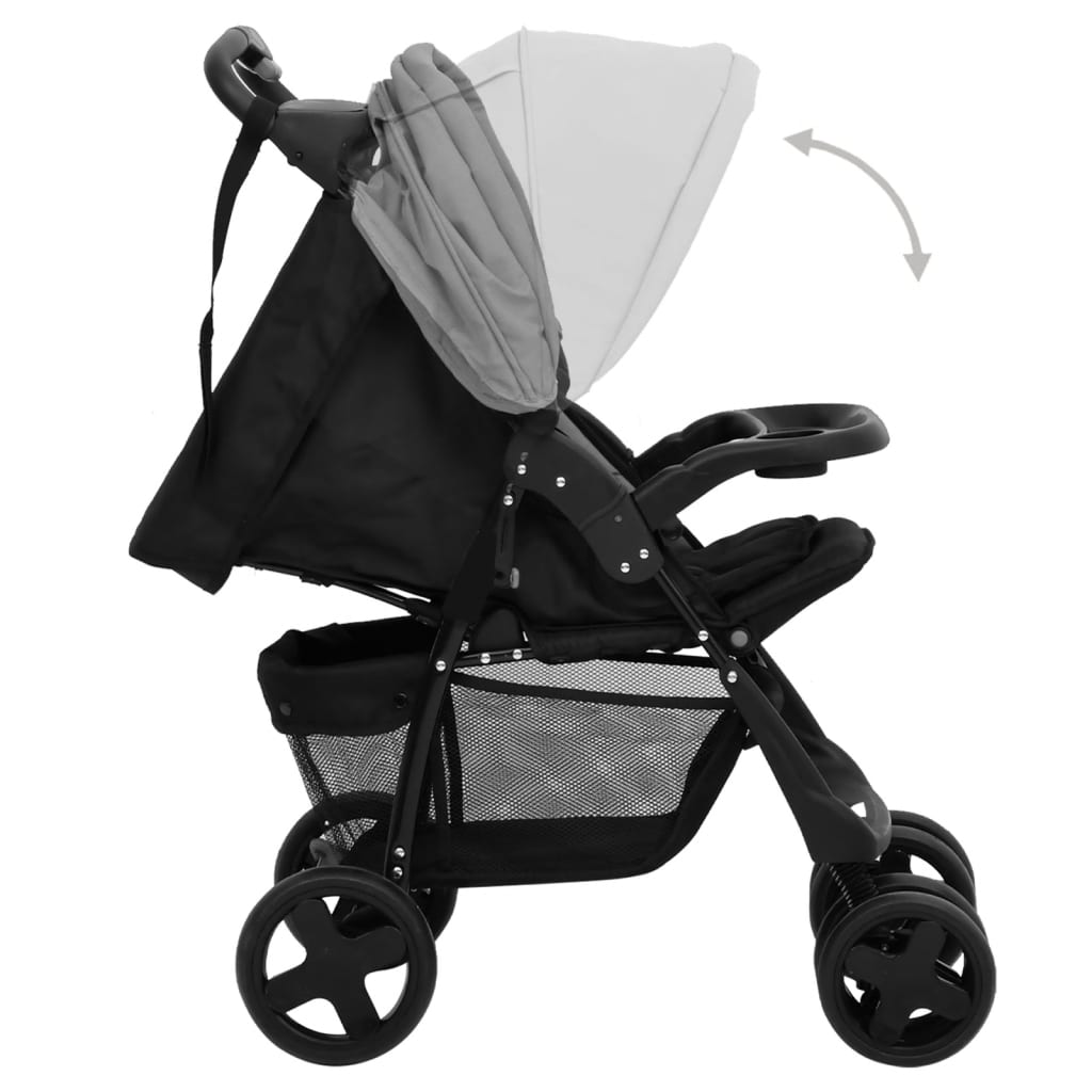 Kinderwagen 3-in-1 staal en zwart