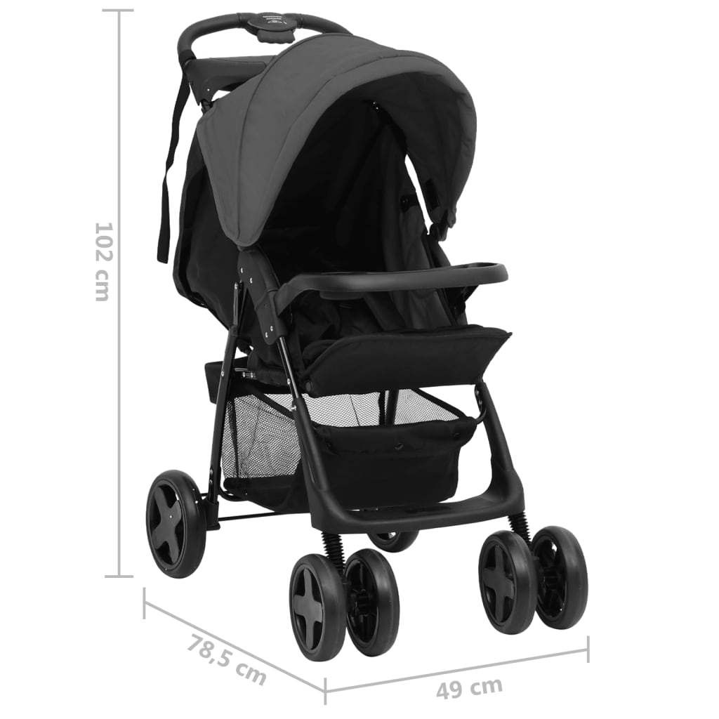 Kinderwagen 3-in-1 staal en zwart