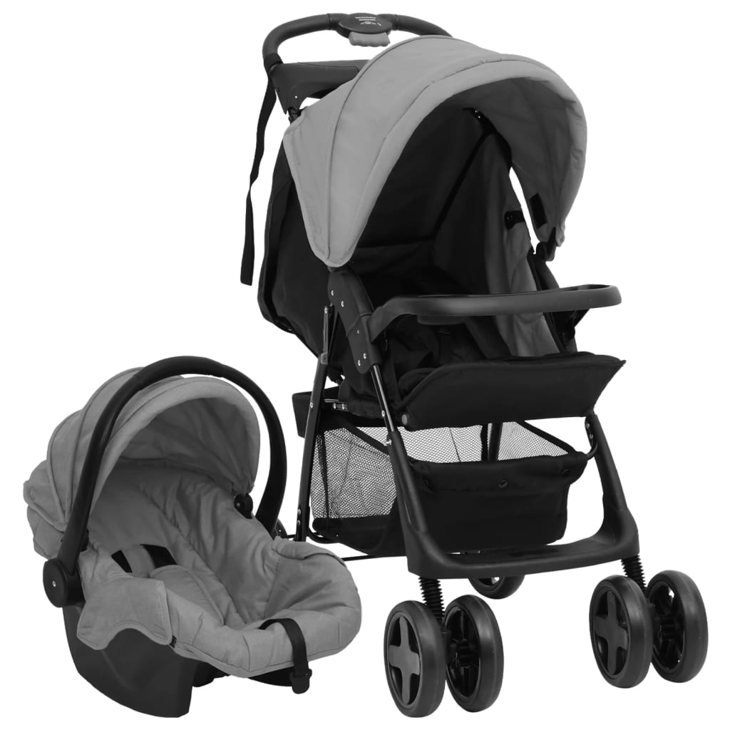 Kinderwagen 3-in-1 staal en zwart