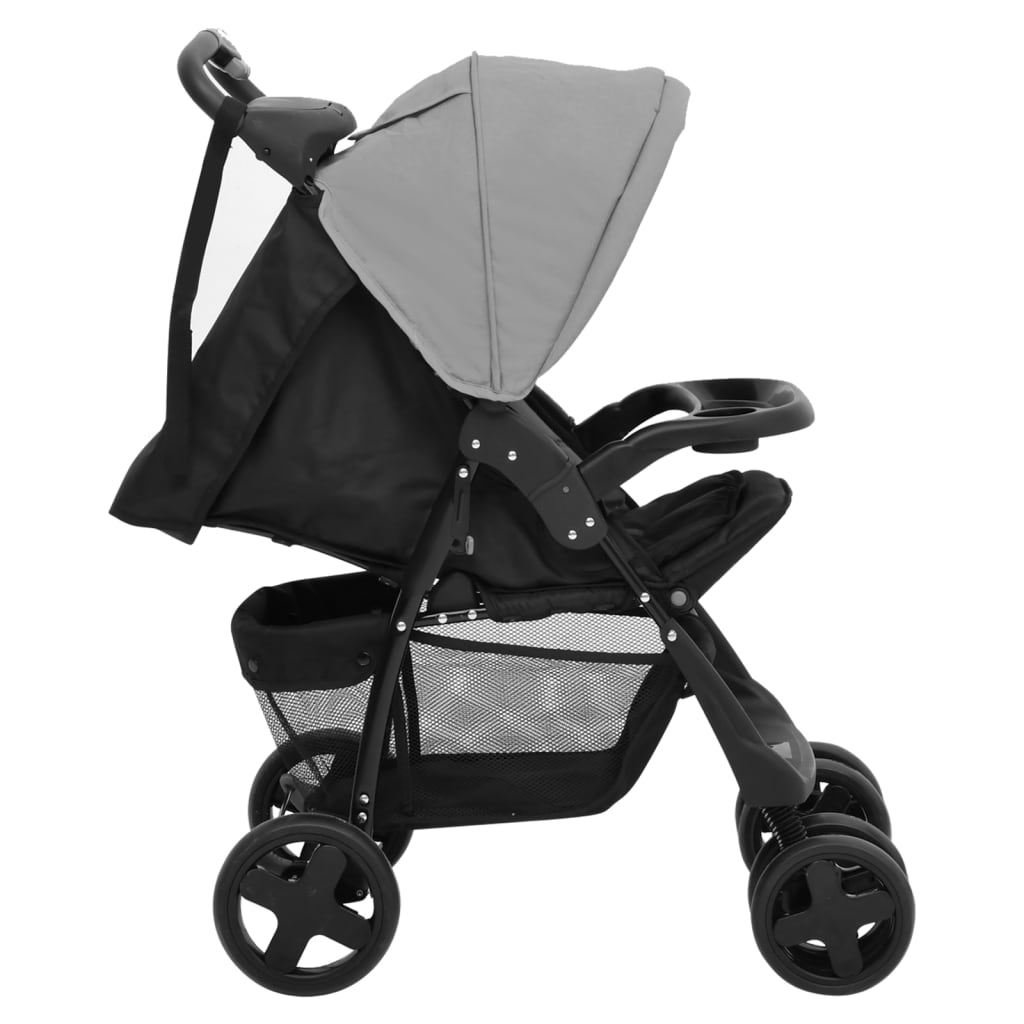 Kinderwagen 3-in-1 staal en zwart