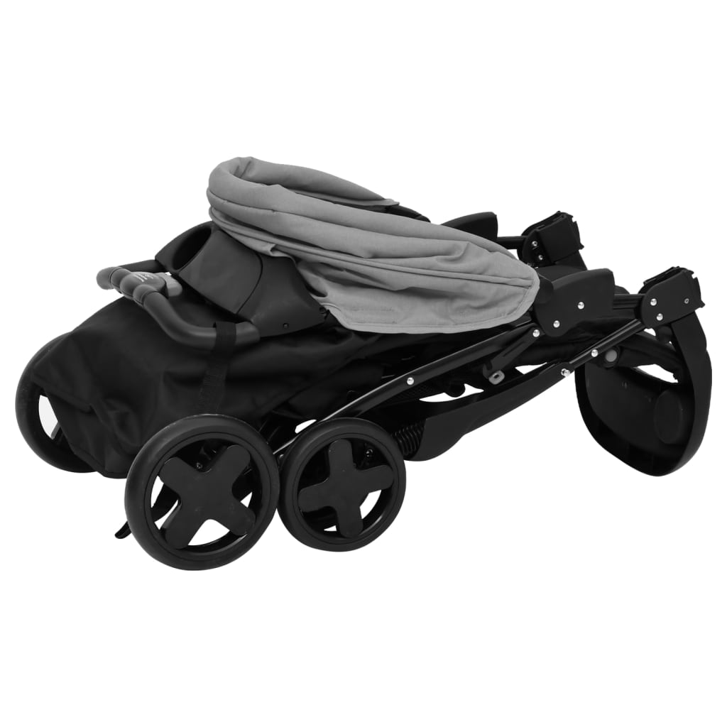 Kinderwagen 3-in-1 staal en zwart