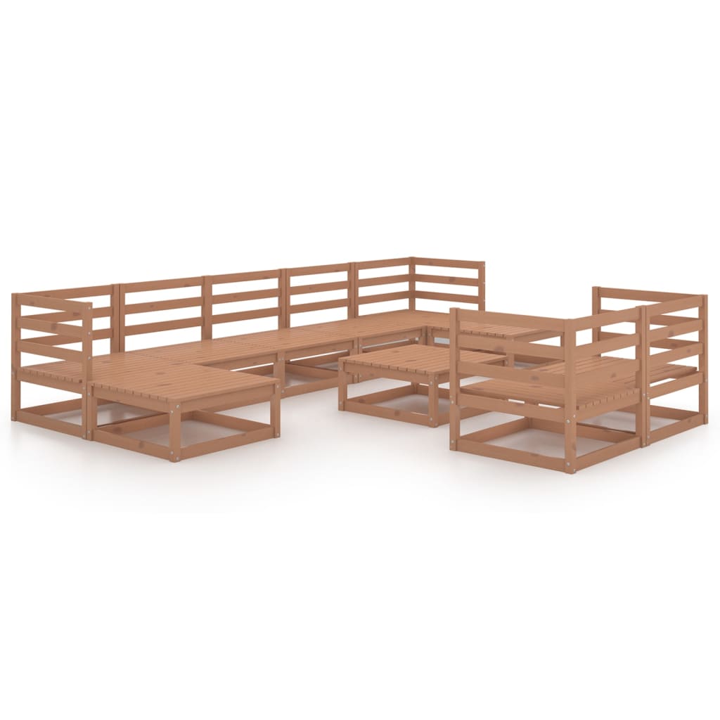 Ensemble lounge 10 pièces avec coussins en bois de pin massif, marron miel