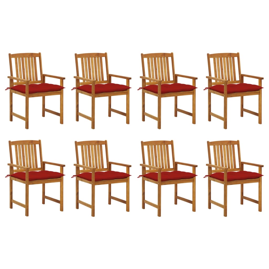 Chaises de jardin 8 pcs avec coussins en bois d'acacia massif