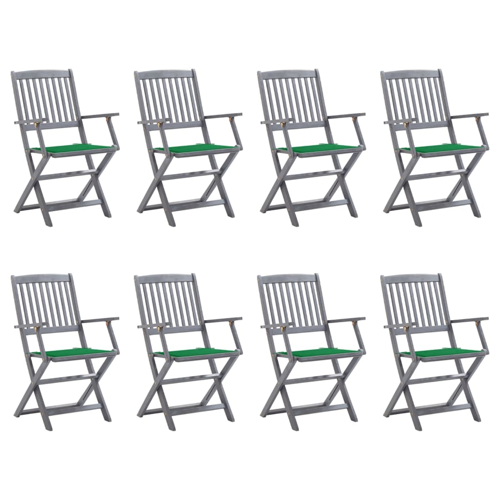 Chaises de jardin 6 pcs pliables avec coussins en bois d'acacia massif