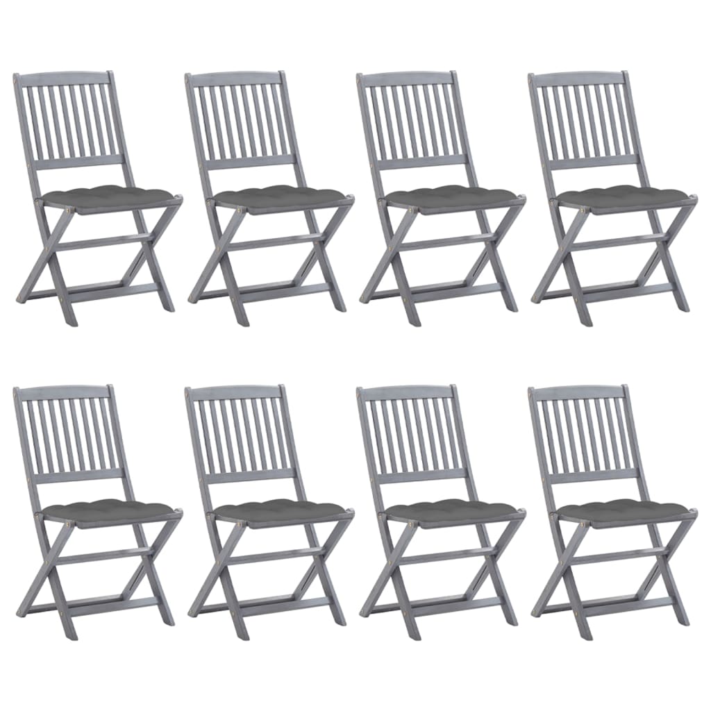 Chaises de jardin 2 pcs pliables avec coussins en bois d'acacia massif