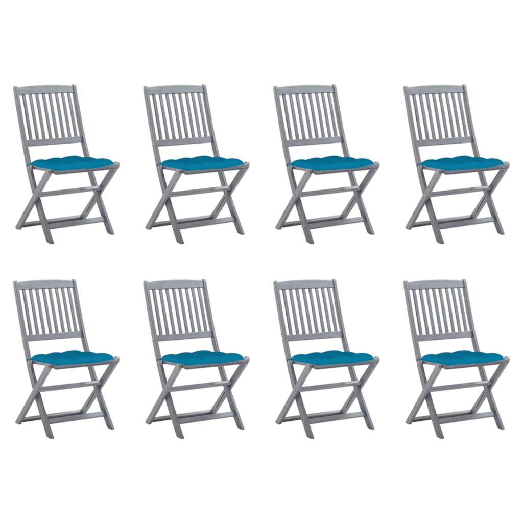 Chaises de jardin 2 pcs pliables avec coussins en bois d'acacia massif