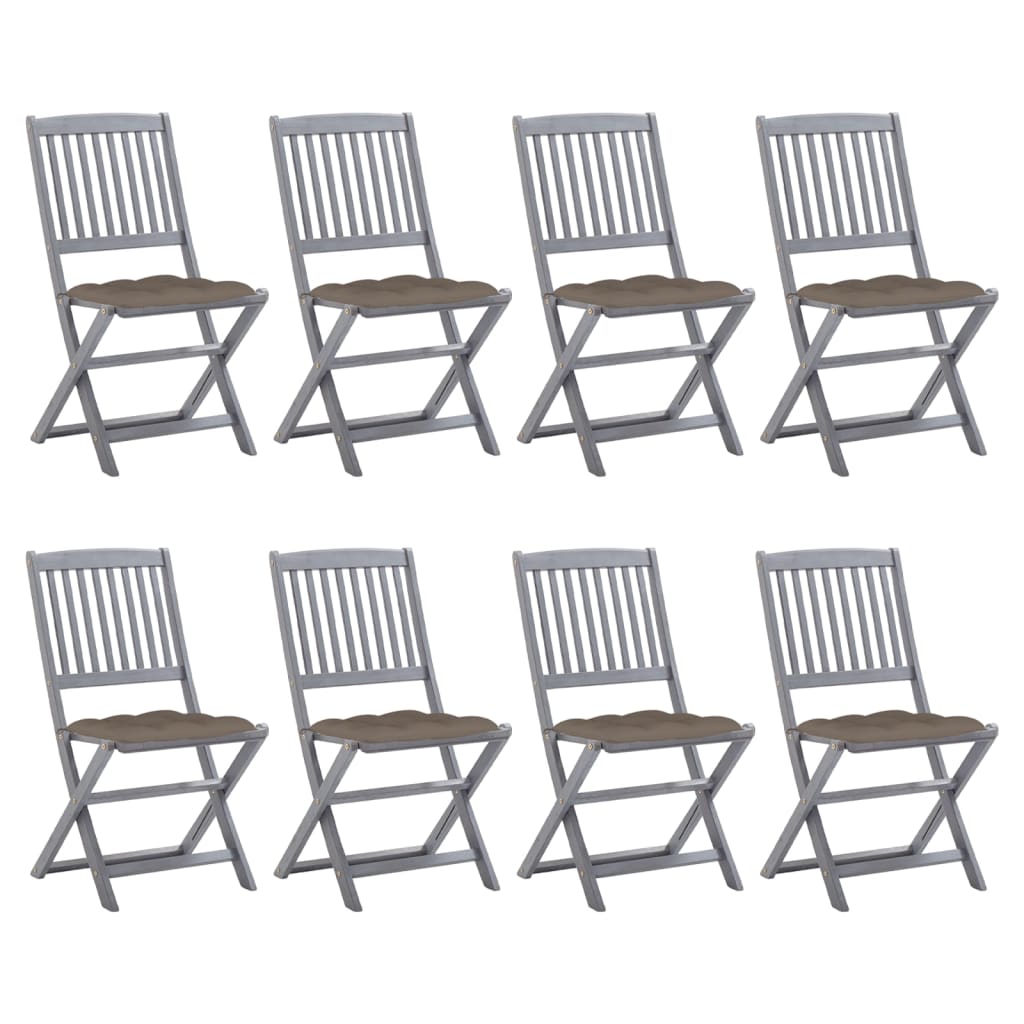 Chaises de jardin 2 pcs pliables avec coussins en bois d'acacia massif