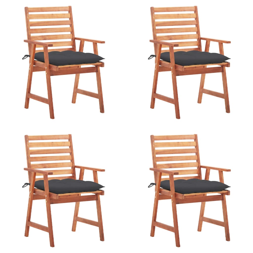 Chaises de jardin 4 pcs avec coussins en bois d'acacia massif