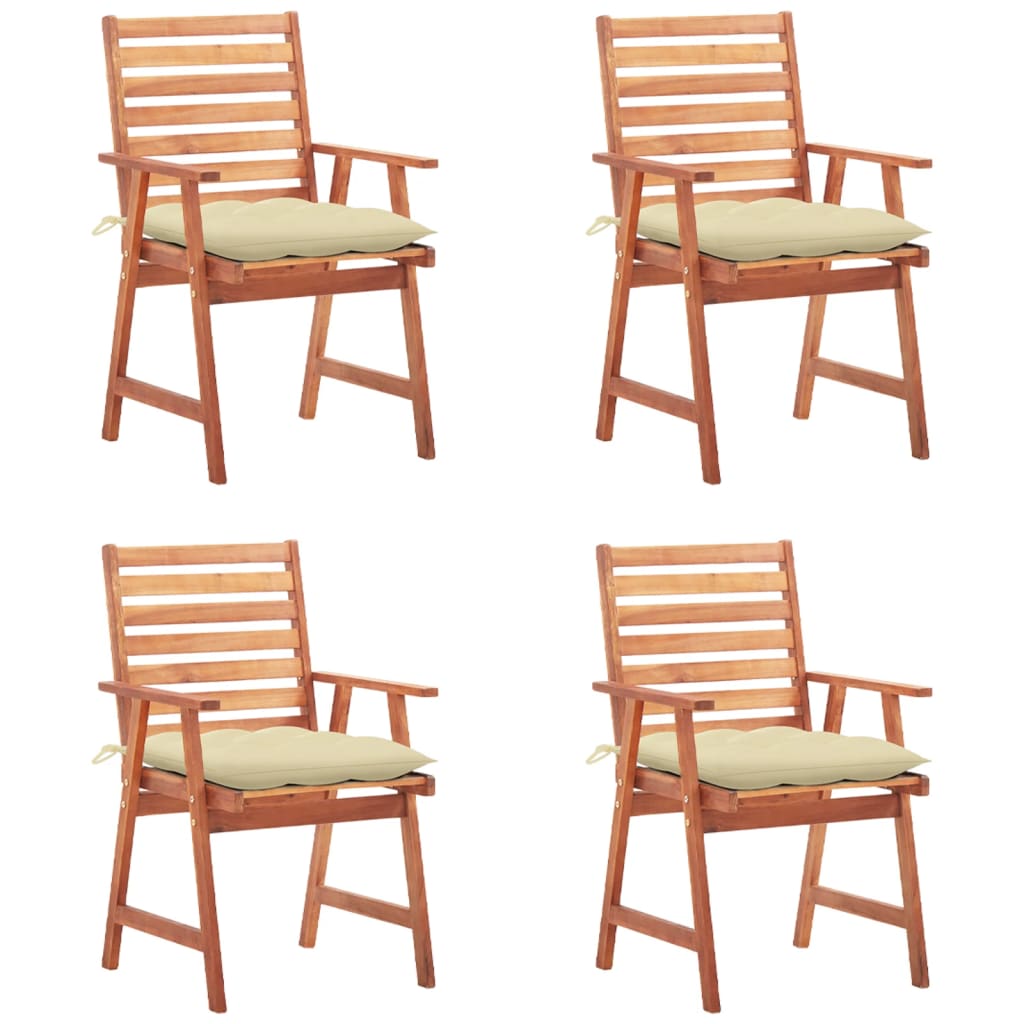 Chaises de jardin 4 pcs avec coussins en bois d'acacia massif