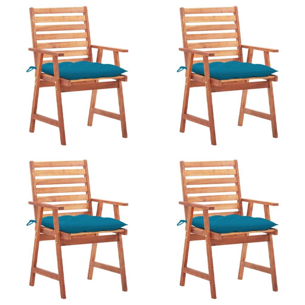 Chaises de jardin 4 pcs avec coussins en bois d'acacia massif