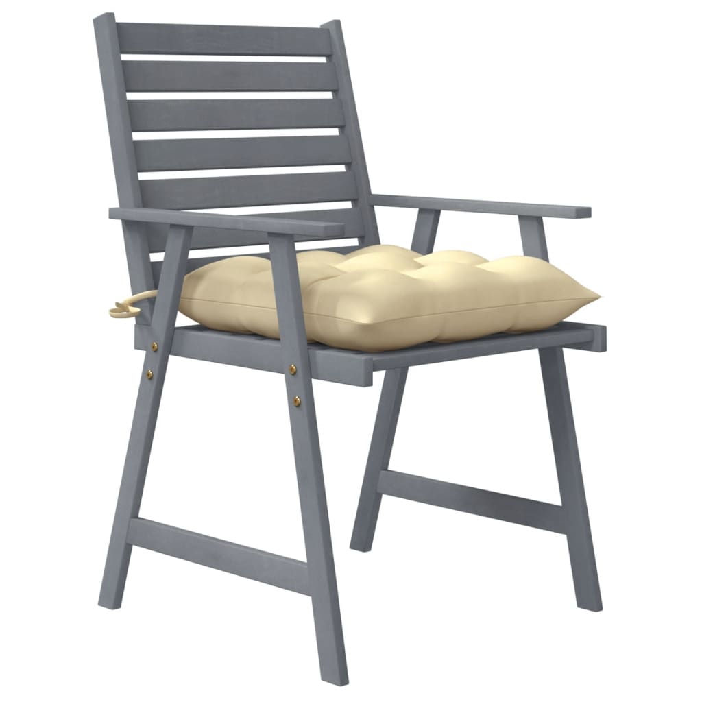 Chaises de jardin 3 pcs avec coussins en bois d'acacia massif