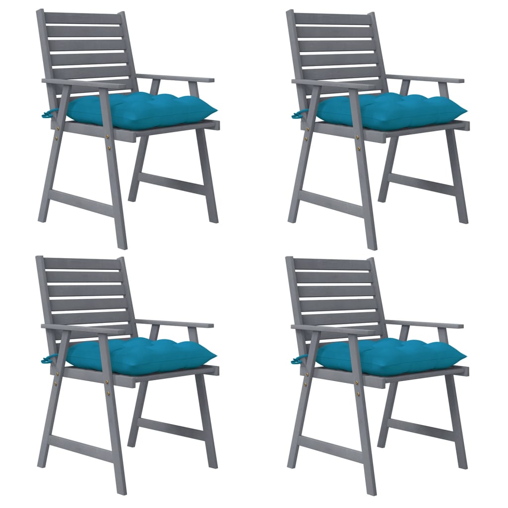 Chaises de jardin 3 pcs avec coussins en bois d'acacia massif