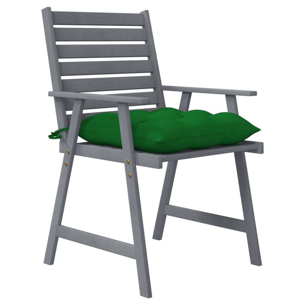 Chaises de jardin 3 pcs avec coussins en bois d'acacia massif