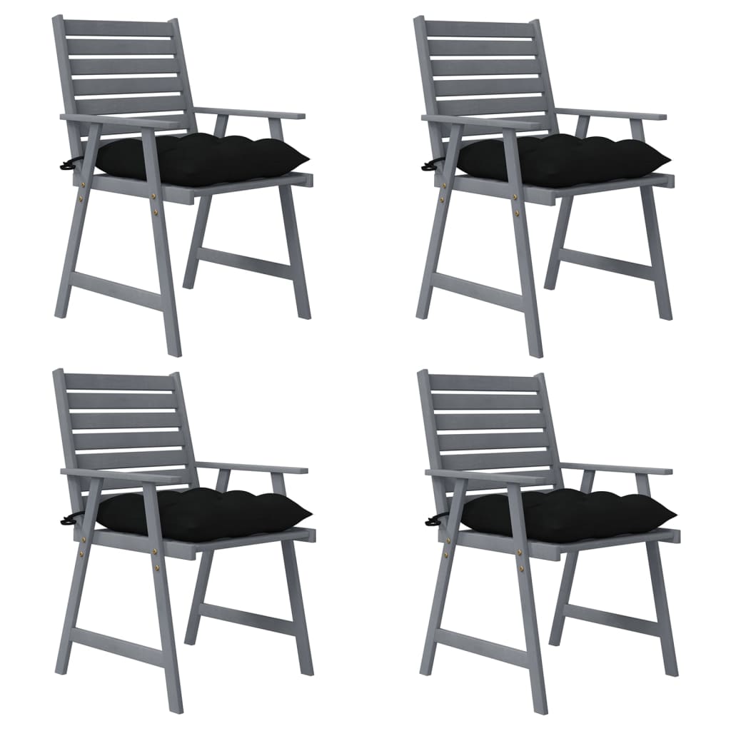 Chaises de jardin 3 pcs avec coussins en bois d'acacia massif