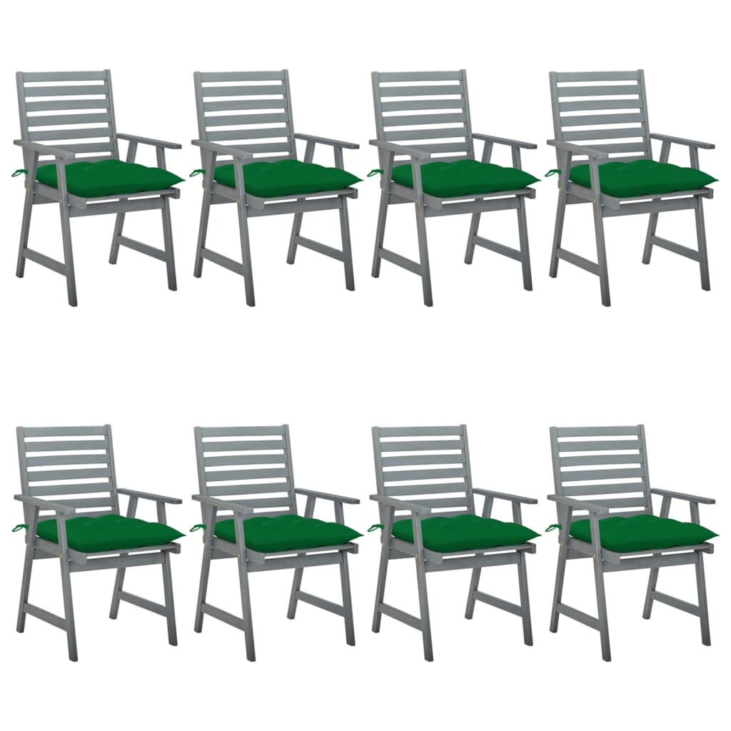 Chaises de jardin 3 pcs avec coussins en bois d'acacia massif