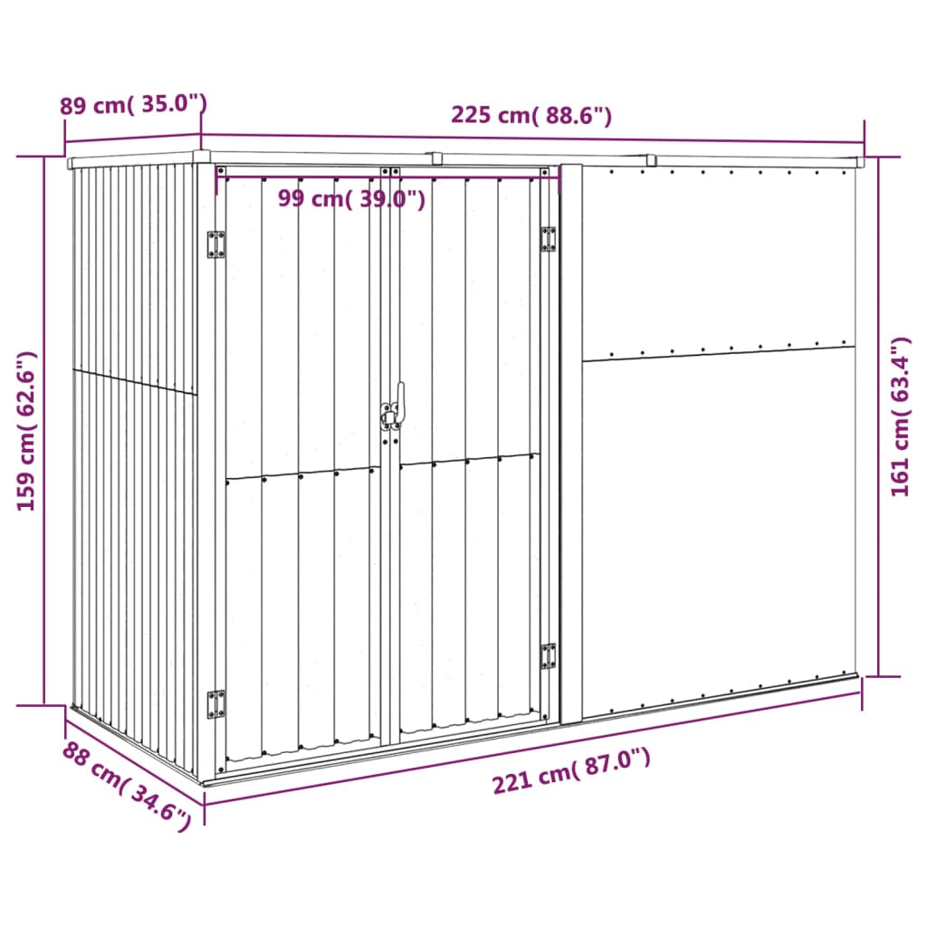 Abri de jardin 88x89x161 cm acier galvanisé, anthracite