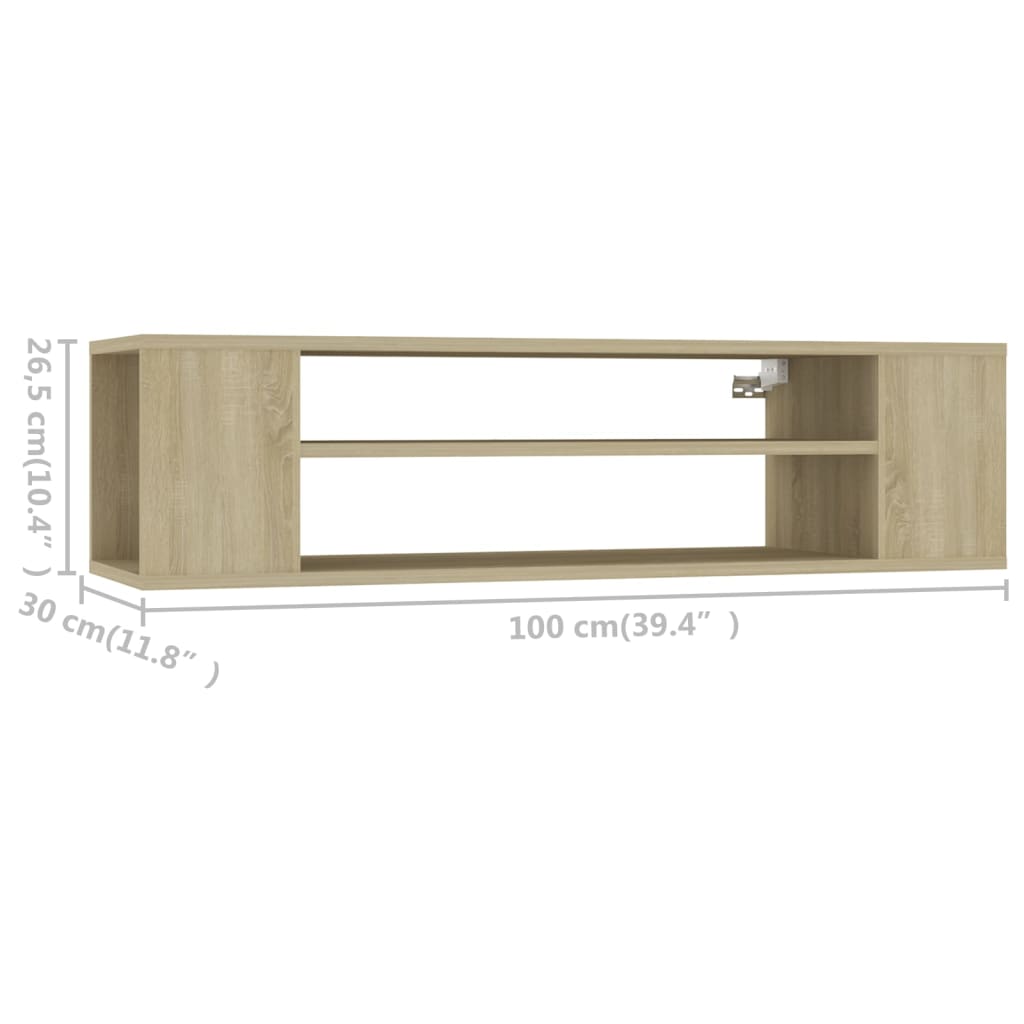 Meuble TV suspendu 100x30x26,5 cm bois fini chêne sonoma coloré