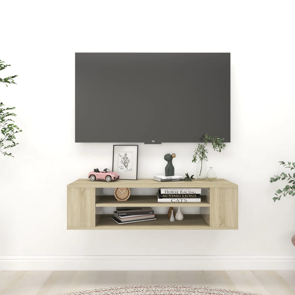 Meuble TV suspendu 100x30x26,5 cm bois fini chêne sonoma coloré