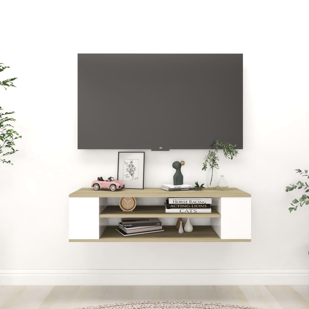 Meuble TV suspendu 100x30x26,5 cm bois fini chêne sonoma coloré