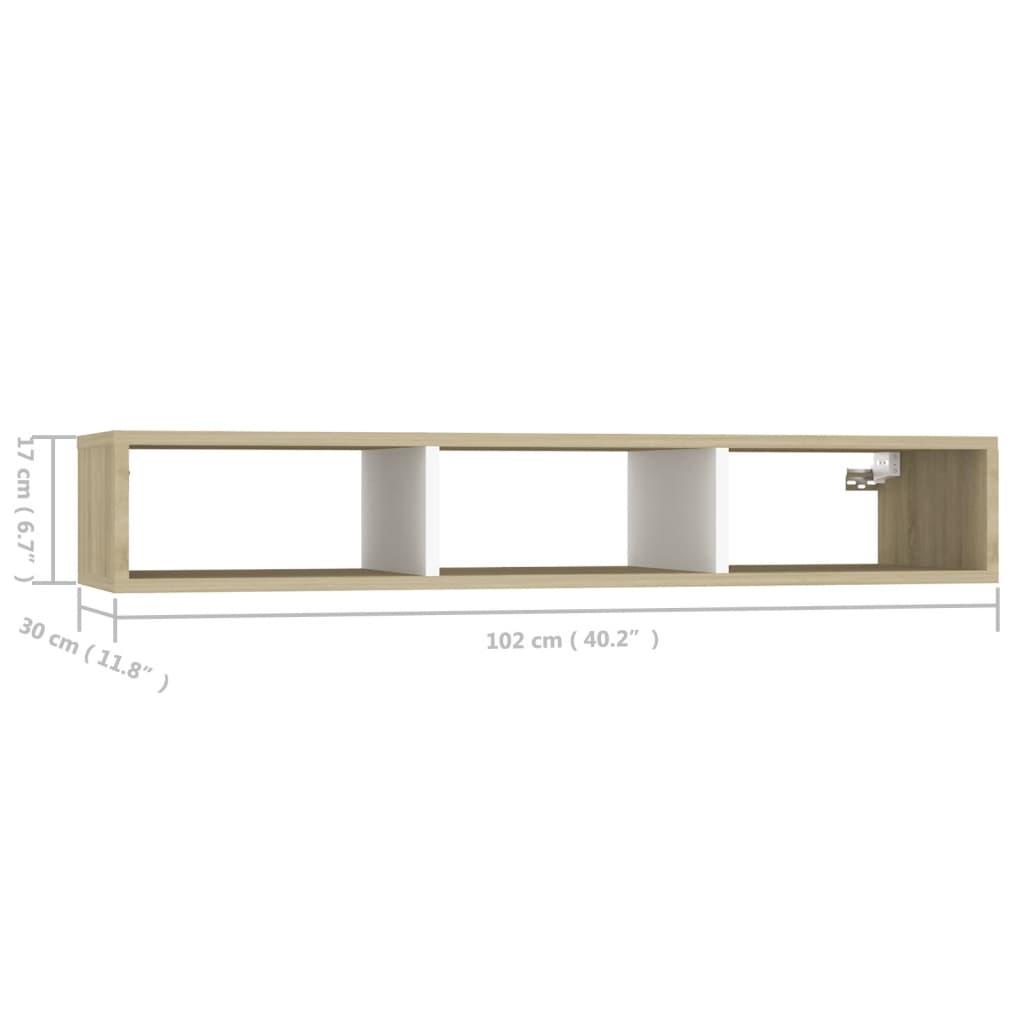 Wandschap 102x30x17 cm spaanplaat wit en sonoma eikenkleurig