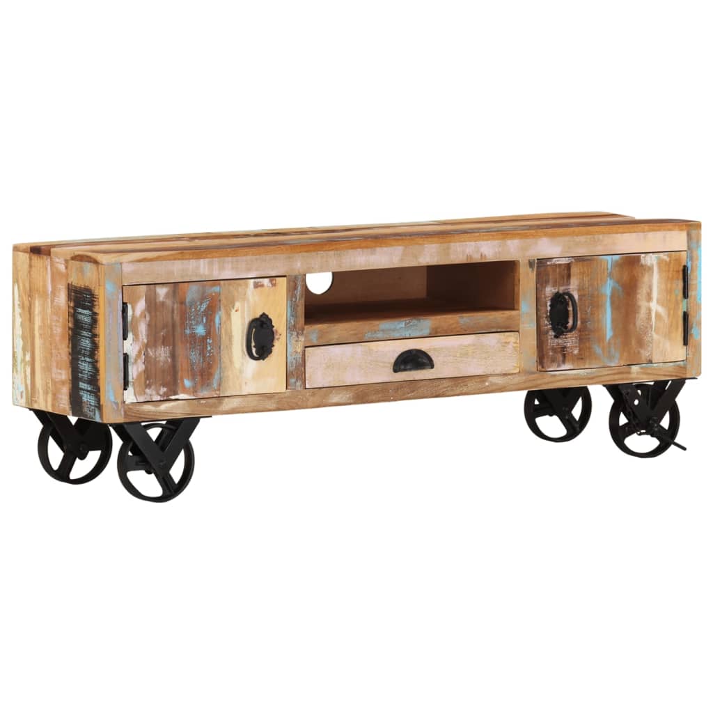 Meuble TV 110x30x50 cm bois de manguier brut