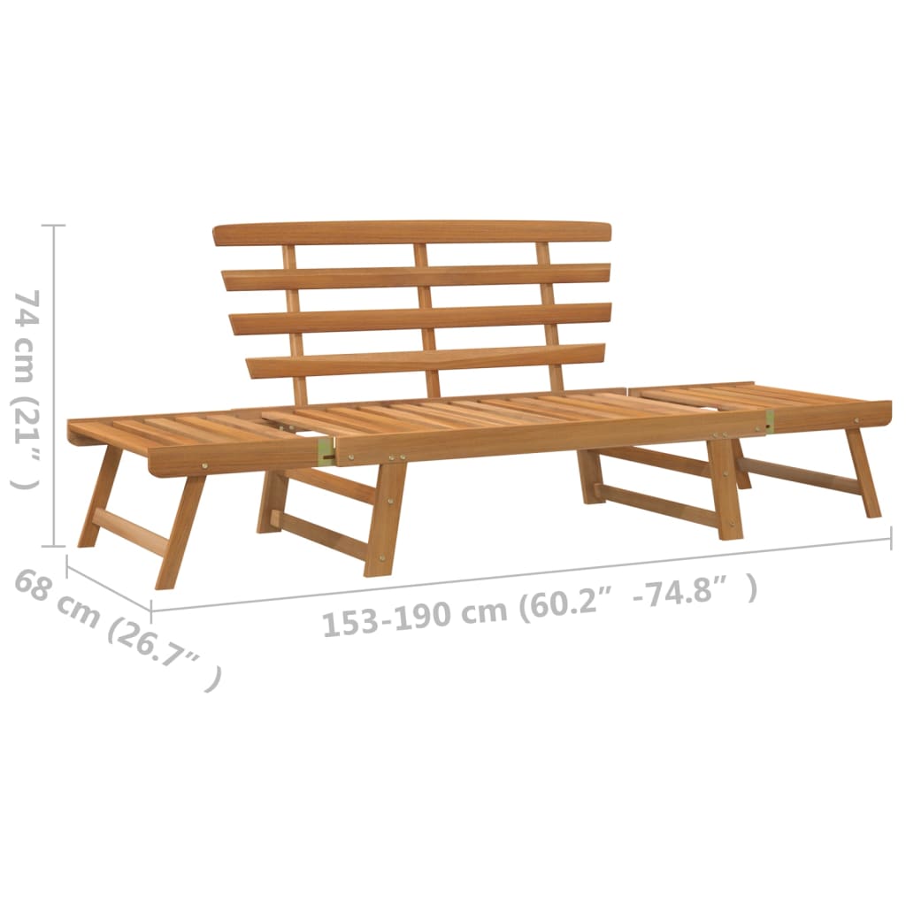 Tuinbank met kussens 2-in-1 190 cm massief acaciahout