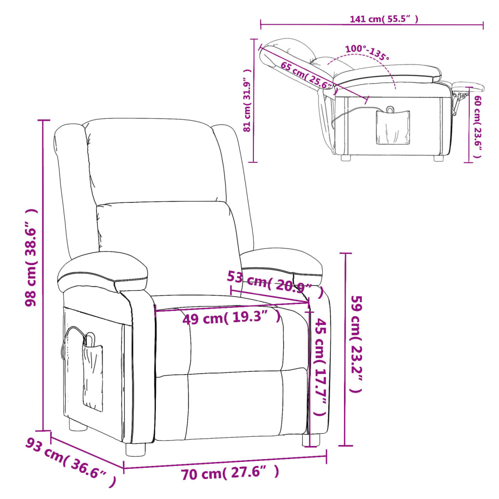 Fauteuil réglable électrique simili cuir marron