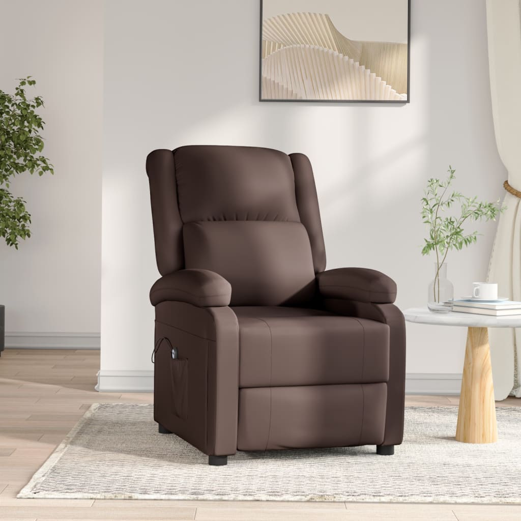 Fauteuil réglable électrique simili cuir marron