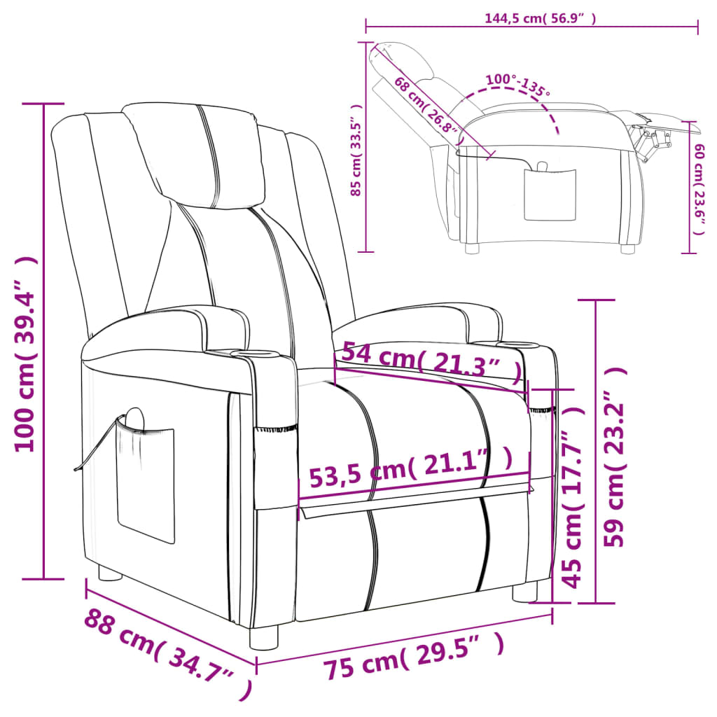 Fauteuil en cuir synthétique à réglage électrique, anthracite