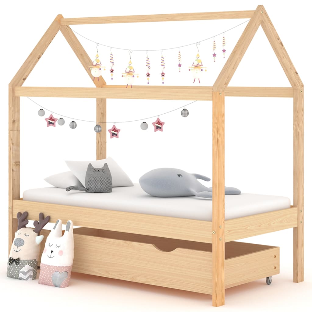 Kinderbedframe met lade grenenhout 80x160 cm